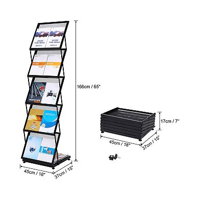 Magazine Display Racks 5 Layers Brochure Stand Catalog Literature Rack With Wheels For Hotel