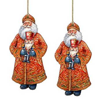 Set Of 2 - Santa's Holiday Nutcracker Wooden Christmas Ornaments By G. Debrekht