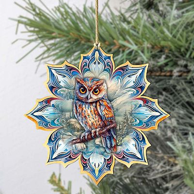 Great Horned Owl Snowflake Wooden Ornaments by G. Debrekht Nature Wildlife Decor 8688436 Set of 2