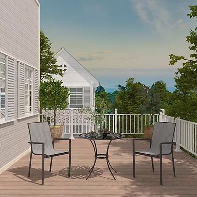 Mondawe Stackable Aluminum Outdoor Dining Arm Chair With Quick Drying Mesh (set Of 2)
