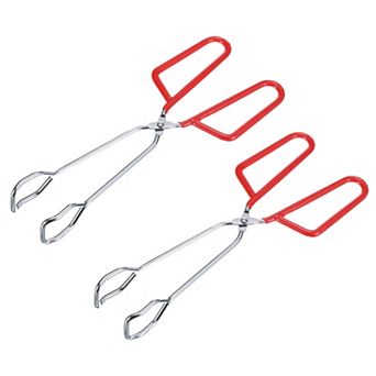 2 pc Cooking Scissor Tongs, 10" Kitchen Tongs With Comfort Grip Red Handle