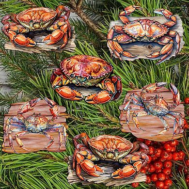 Crabs Of The Wild Wooden Clip-on Ornaments Set Of 6 By G. Debrekht