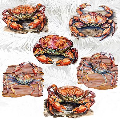 Crabs Of The Wild Wooden Clip-on Ornaments Set Of 6 By G. Debrekht