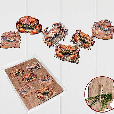 Crabs Of The Wild Wooden Clip-on Ornaments Set Of 6 By G. Debrekht