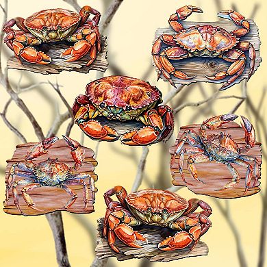 Crabs Of The Wild Wooden Clip-on Ornaments Set Of 6 By G. Debrekht