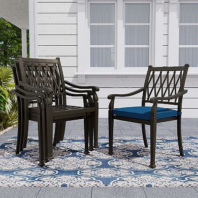 Mondawe Hollow Back Cast Aluminum Outdoor Dining Armchair With Cushion (set Of 4)