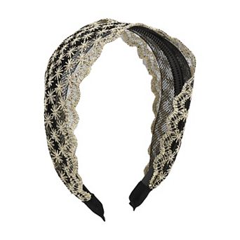 Elegant Lace Mesh Floral Hairband For Women 6.30"x5.12" Black Beige