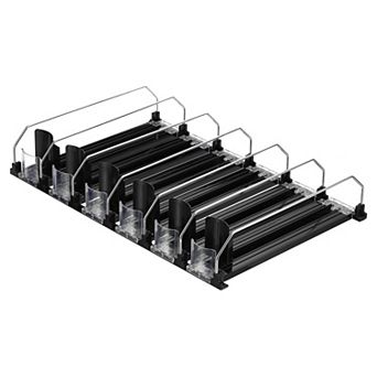 6 pc Soda Can Organizer For Refrigerator, Width Adjustable Drink Dispenser Beverage Pusher