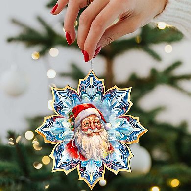 Set Of 2 - Santa Face Snowflake Wooden Christmas Ornaments By G. Debrekht