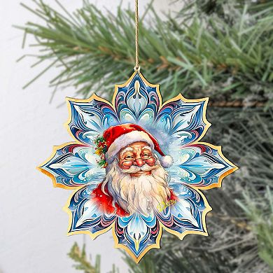 Set Of 2 - Santa Face Snowflake Wooden Christmas Ornaments By G. Debrekht