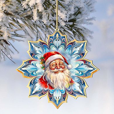 Set Of 2 - Santa Face Snowflake Wooden Christmas Ornaments By G. Debrekht