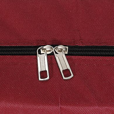 Storage Tote With Zippers, 40l Capacity Foldable Heavy Moving Tote Bags For Bedding Clothes, Red