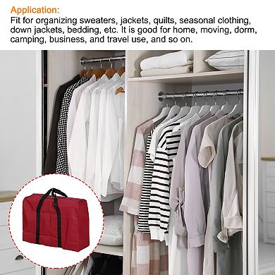 Storage Tote With Zippers, 40l Capacity Foldable Heavy Moving Tote Bags For Bedding Clothes, Red