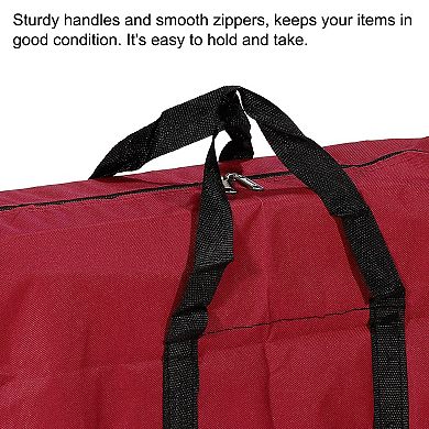Storage Tote With Zippers, 40l Capacity Foldable Heavy Moving Tote Bags For Bedding Clothes, Red
