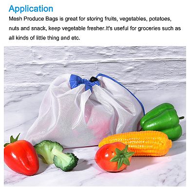 Reusable Produce Bags 9 Pcs, Mesh Grocery Bags Blue