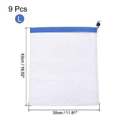 Reusable Produce Bags 9 Pcs, Mesh Grocery Bags Blue