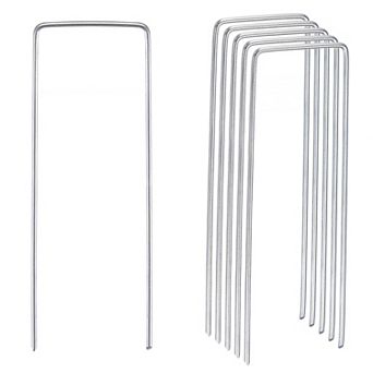 Garden Stakes Pins U Shape 8" L X 0.08" Dia., Galvanized Landscape Staples Lawn Pegs Pack Of 25
