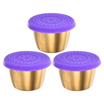 3 pc Small Condiment Containers With Lids, Stainless Steel Condiment Cup Dipping Cups, Purple