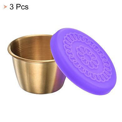 3pcs Small Condiment Containers With Lids, Stainless Steel Condiment Cup Dipping Cups, Purple