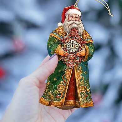 Set Of 2 - St. Nick's Magic Clock Wooden Christmas Ornaments By G. Debrekht