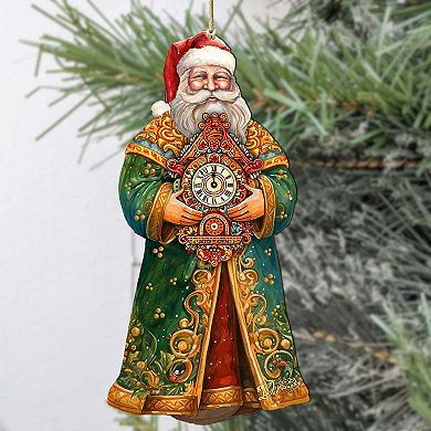Set Of 2 - St. Nick's Magic Clock Wooden Christmas Ornaments By G. Debrekht