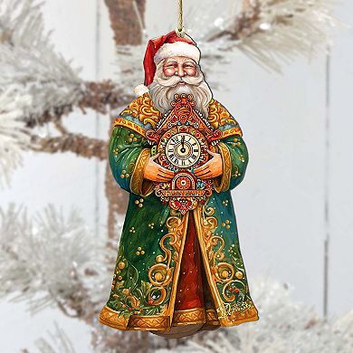Set Of 2 - St. Nick's Magic Clock Wooden Christmas Ornaments By G. Debrekht