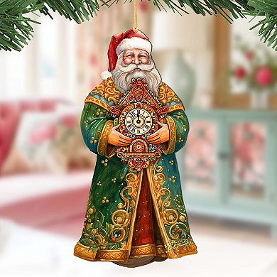 Set Of 2 - St. Nick's Magic Clock Wooden Christmas Ornaments By G. Debrekht