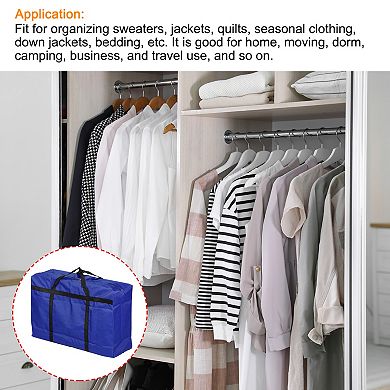 Storage Tote With Zippers, 2 Pack 125l Capacity Heavy Moving Tote Bags For Bedding Clothes, Blue
