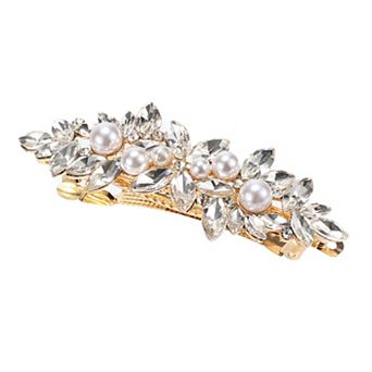 Flower Hair Barrettes Faux Pearl Hair Clip, Sparkle Valentines Wedding Prom Accessories For Women