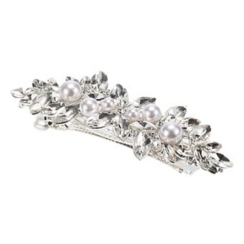 Flower Hair Barrettes Faux Pearl Hair Clip, Sparkle Valentines Wedding Prom Accessories For Women
