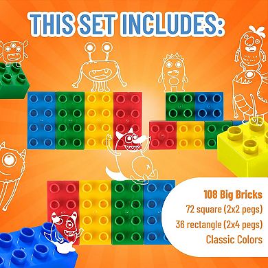 Big Blocks Set, Classic Colors, 108 Pieces, Ages 3+