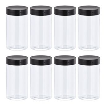 Round Plastic Jars With Black Screw Top Lid, 8oz Clear Empty Containers For Storage, 8 pc