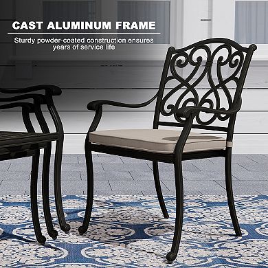 Mondawe Cast Aluminum Outdoor Dining Armchair With Sofa Cushion (set Of 4)