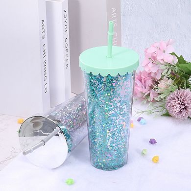 Acrylic Tumbler With Lid And Straw, Reusable Double Wall Cups For Ice Coffee, Shiny Travel Tumblers