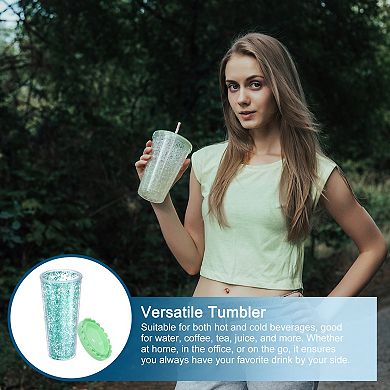 Acrylic Tumbler With Lid And Straw, Reusable Double Wall Cups For Ice Coffee, Shiny Travel Tumblers