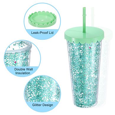 Acrylic Tumbler With Lid And Straw, Reusable Double Wall Cups For Ice Coffee, Shiny Travel Tumblers