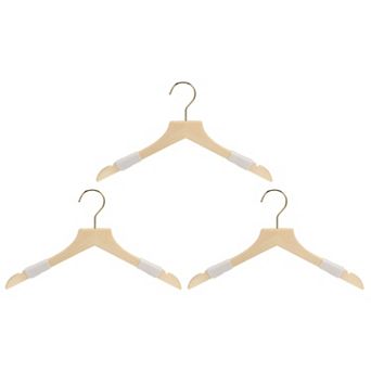 3 pc B24 Wooden Suit Hangers 380mm Flat Head Rope Wooden With Swivel Hook