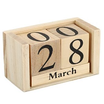 Vintage Wood Block Perpetual Calendar, Month Date Display Blocks For Desk Office