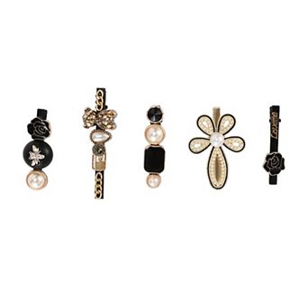 Fashion Grace Bears Floral Hair Clips For Women Black White 5 pc