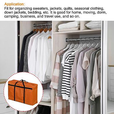 Storage Tote With Zippers, 2 Pack 150l Capacity Heavy Moving Tote Bags For Bedding Clothes, Orange