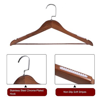 5pcs C19 Solid Retro Wooden Clothes Hangers With Soft Stripes