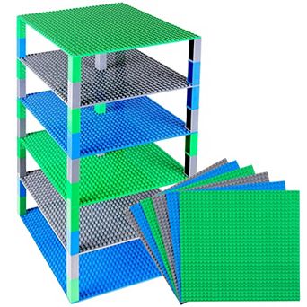 Brik Tower - 6 Baseplates & 50 Stackers In Blue Green & Gray - 56 pc