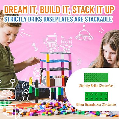 Brik Tower - 6 Baseplates & 50 Stackers In Blue Green & Gray - 56 Pc