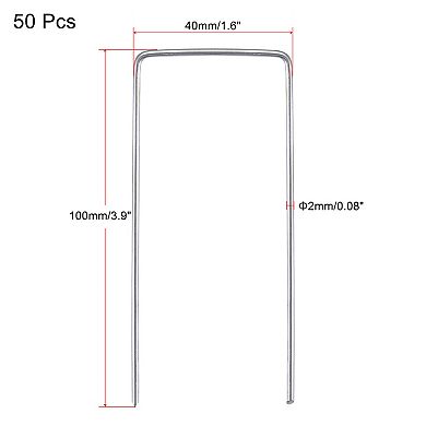 Garden Stakes Pins U Shape, Galvanized Landscape Staples Lawn Pegs For Ground Cover, Silver Tone
