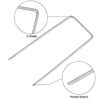 Garden Stakes Pins U Shape, Galvanized Landscape Staples Lawn Pegs For Ground Cover, Silver Tone