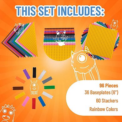 Baseplate Tower Mixed, Rainbow 6"x6, 36 Bases, 60 Stackers