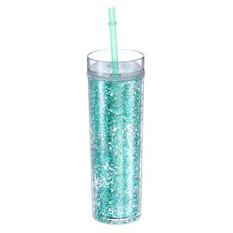 Skinny Acrylic Tumbler With Lid And Straw, Double Wall Cups Ice Coffee, Shiny Travel Tumblers