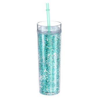 Skinny Acrylic Tumbler With Lid And Straw, Double Wall Cups Ice Coffee, Shiny Travel Tumblers