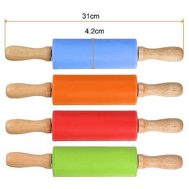 Silicone Rolling Pins For Baking Wood Handle 31cm X 4.2cm 4 Colors