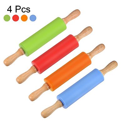 Silicone Rolling Pins For Baking Wood Handle 31cm X 4.2cm 4 Colors